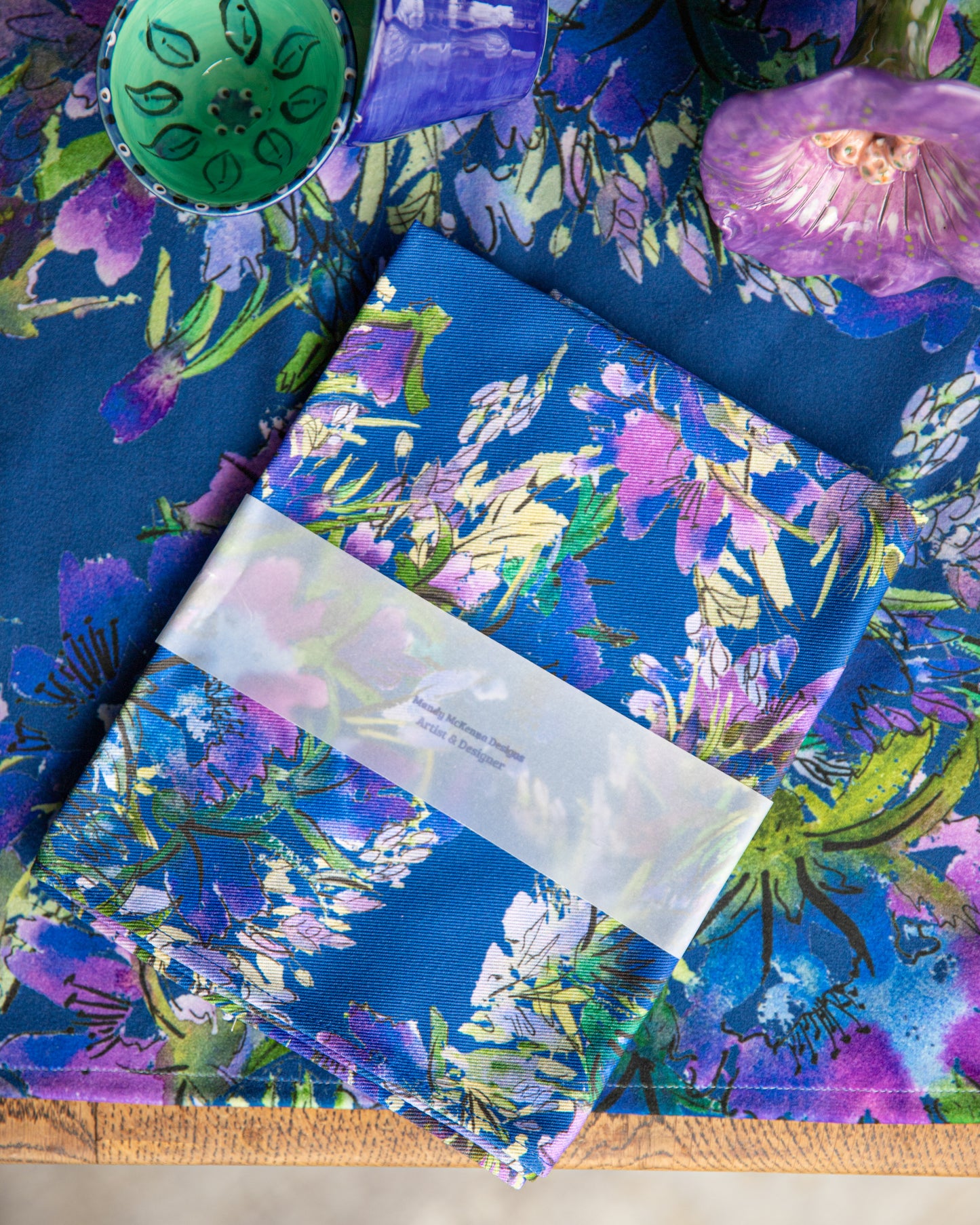 Purplelicious floral tea towel from the Mandy McKenna Designs fabric collection