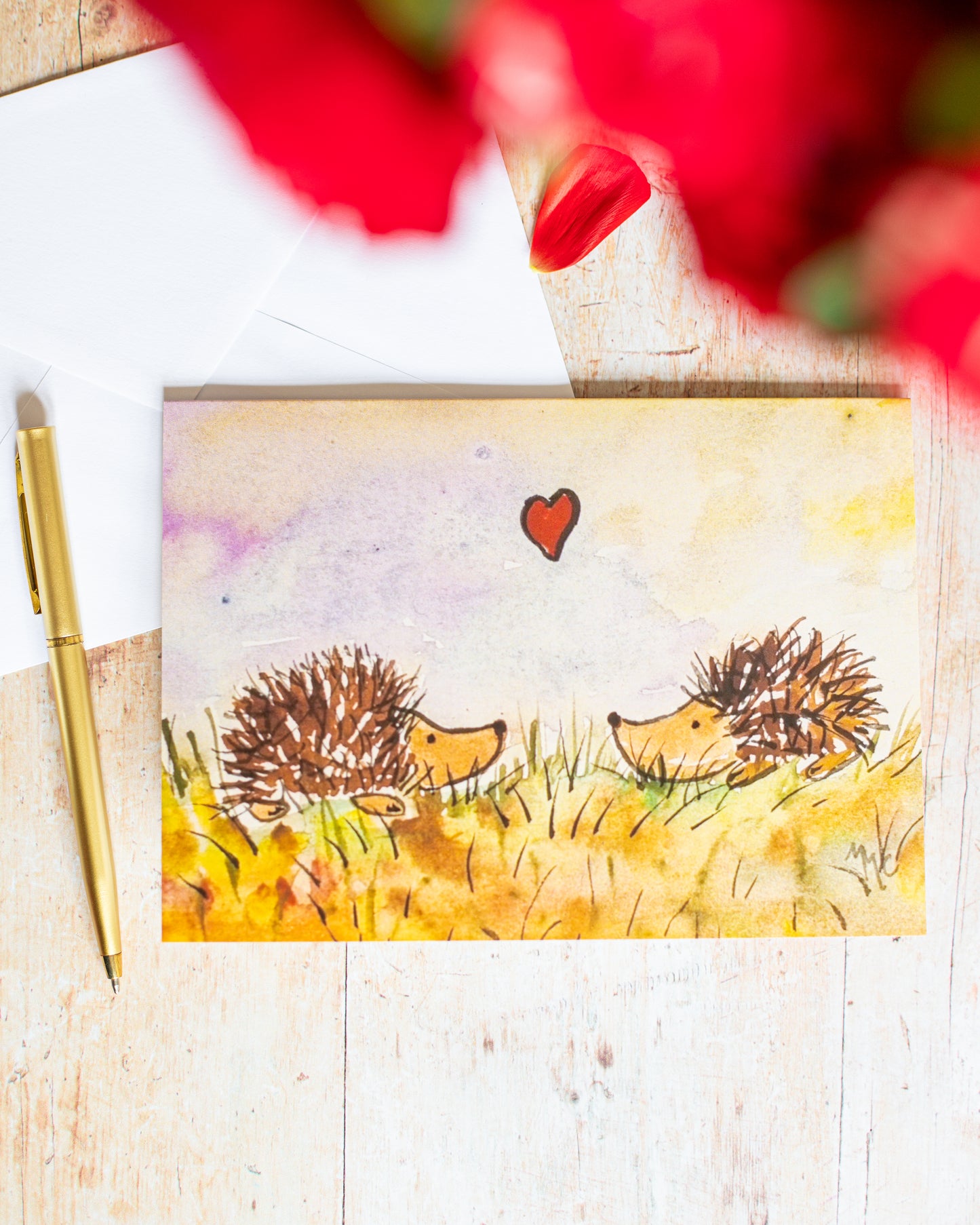 Greeting Card - Hedgehogs in Love