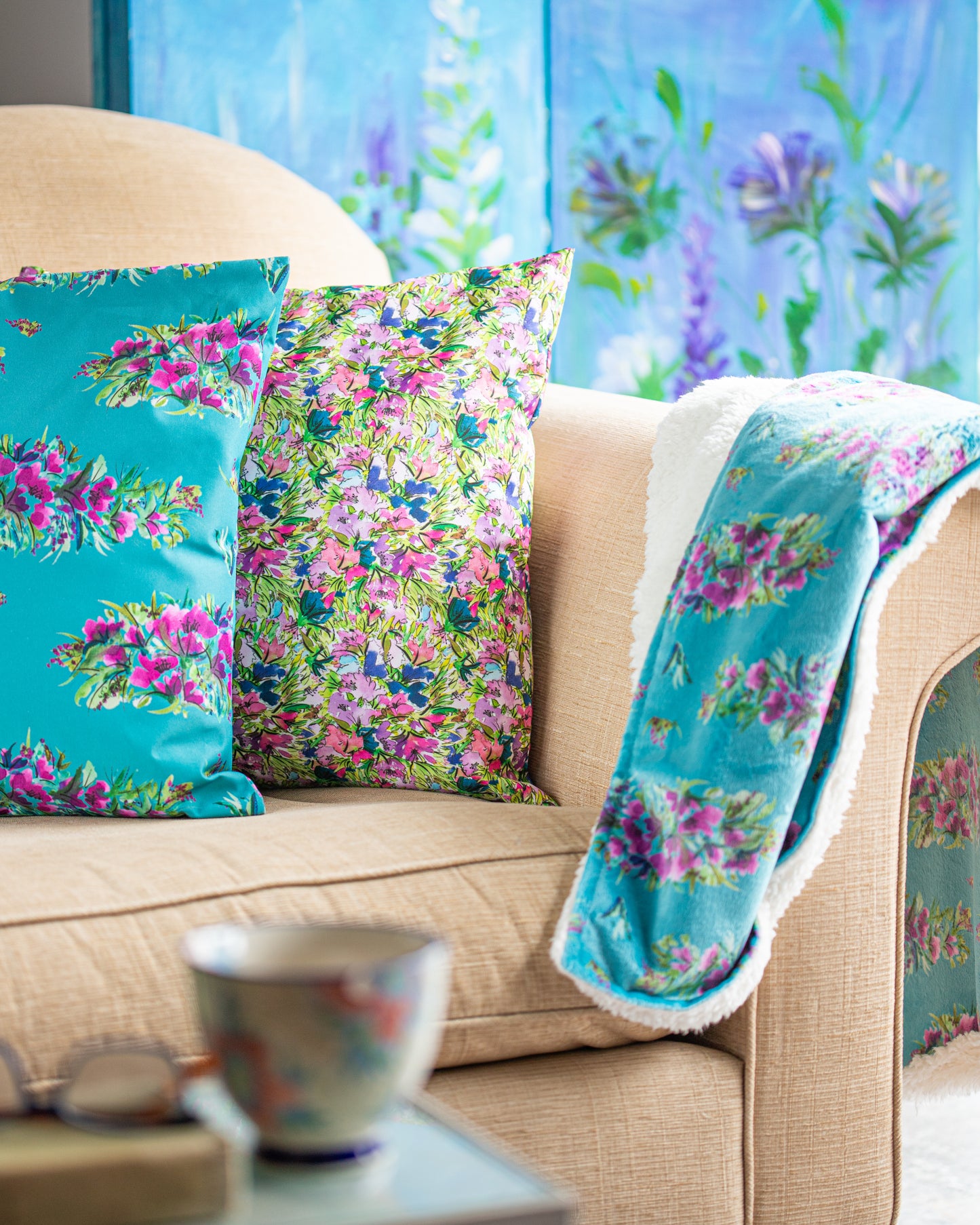 Floral Velvet and Fleece Lined Throw - SPRING SALE