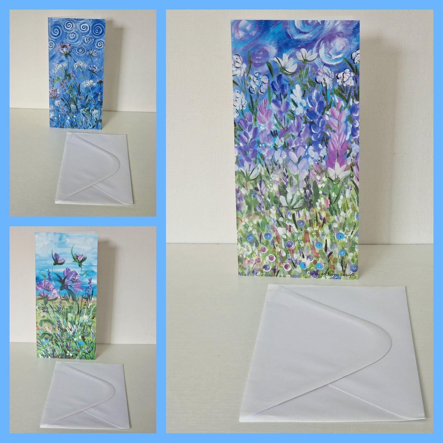 Greetings Card Set of 3 Blue Florals