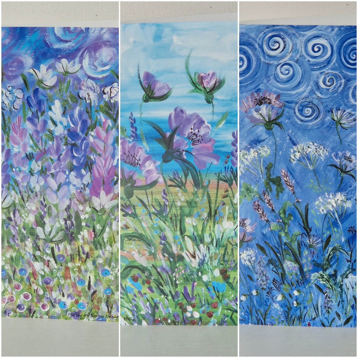 Greetings Card Set of 3 Blue Florals