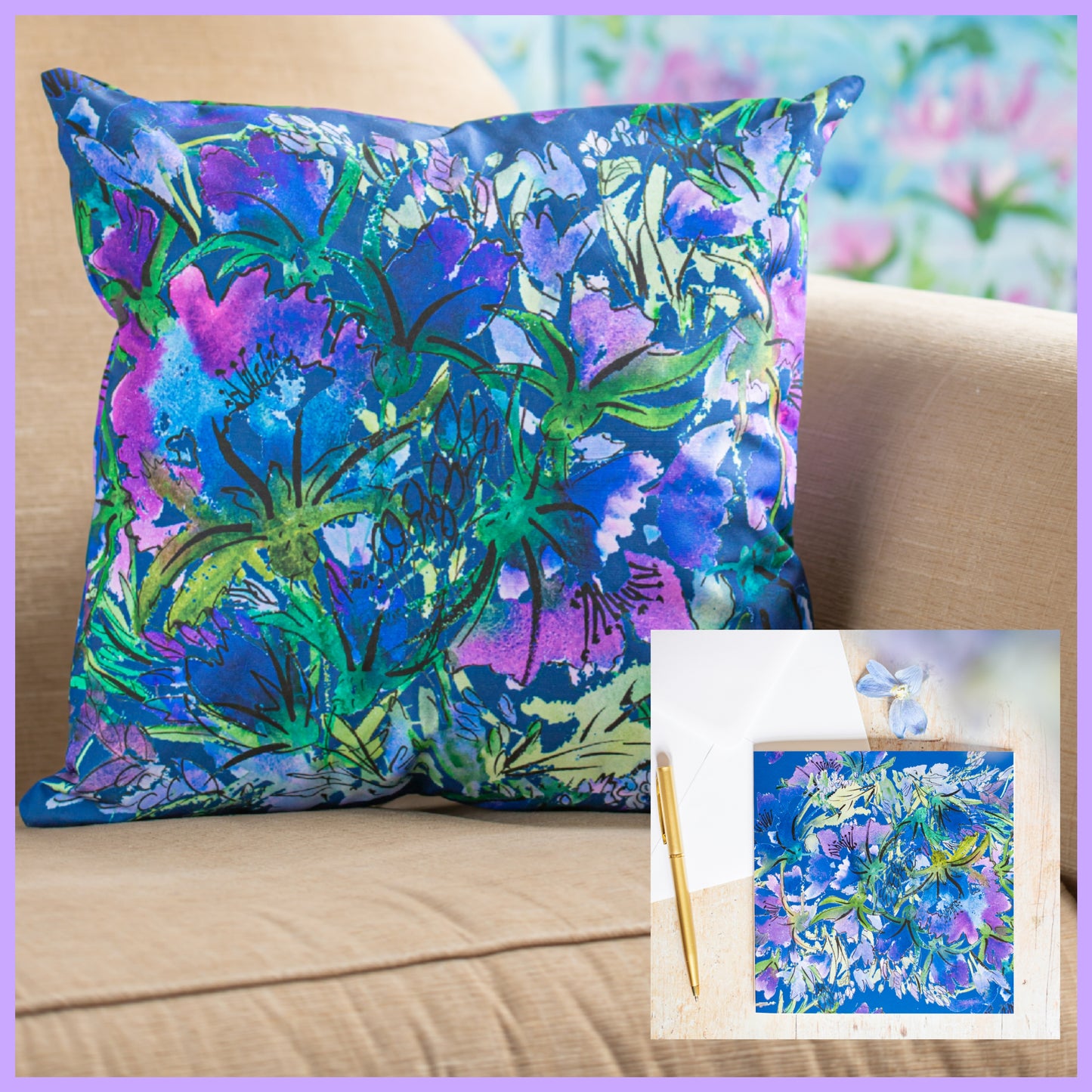 Purplelicious Floral Cushion Cover - Repeat Pattern