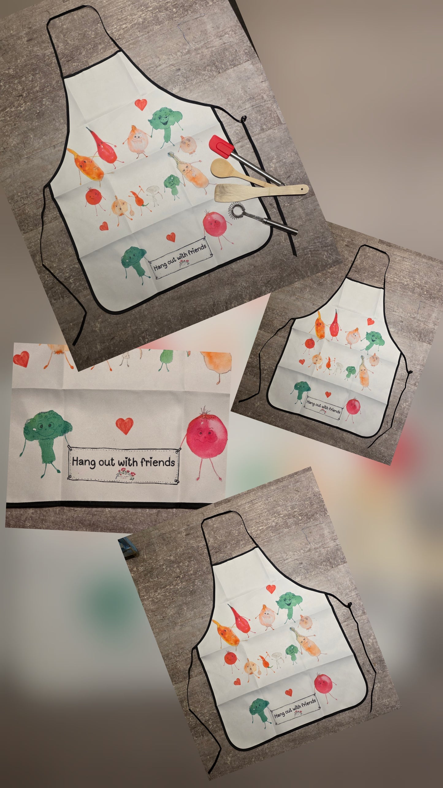 Kitchen Apron - Vegetable Characters - Hang out with friends