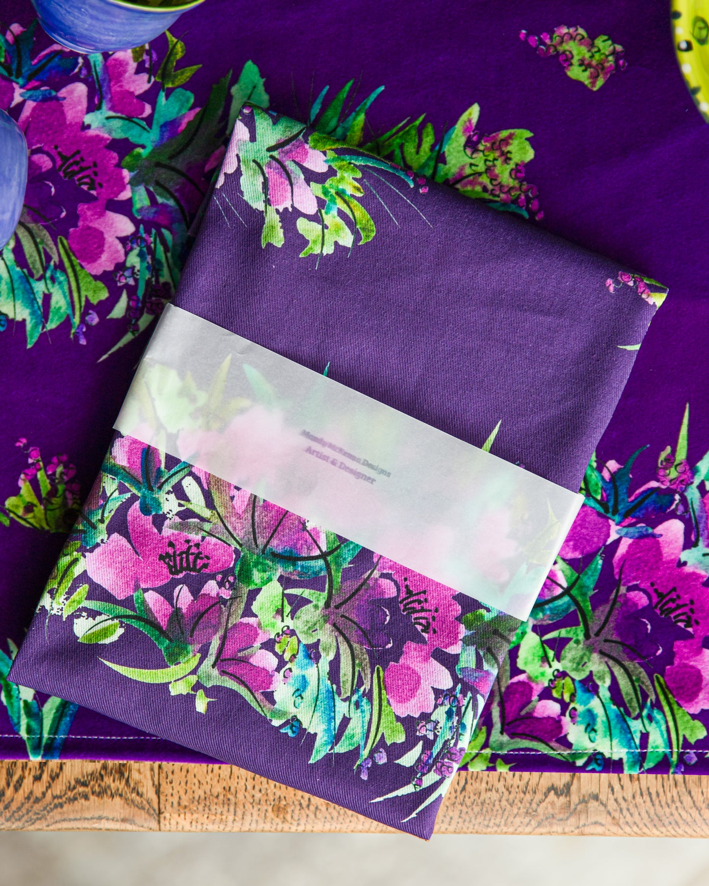 Scrumptious in Purple floral tea towel from the Mandy McKenna Designs fabric collection