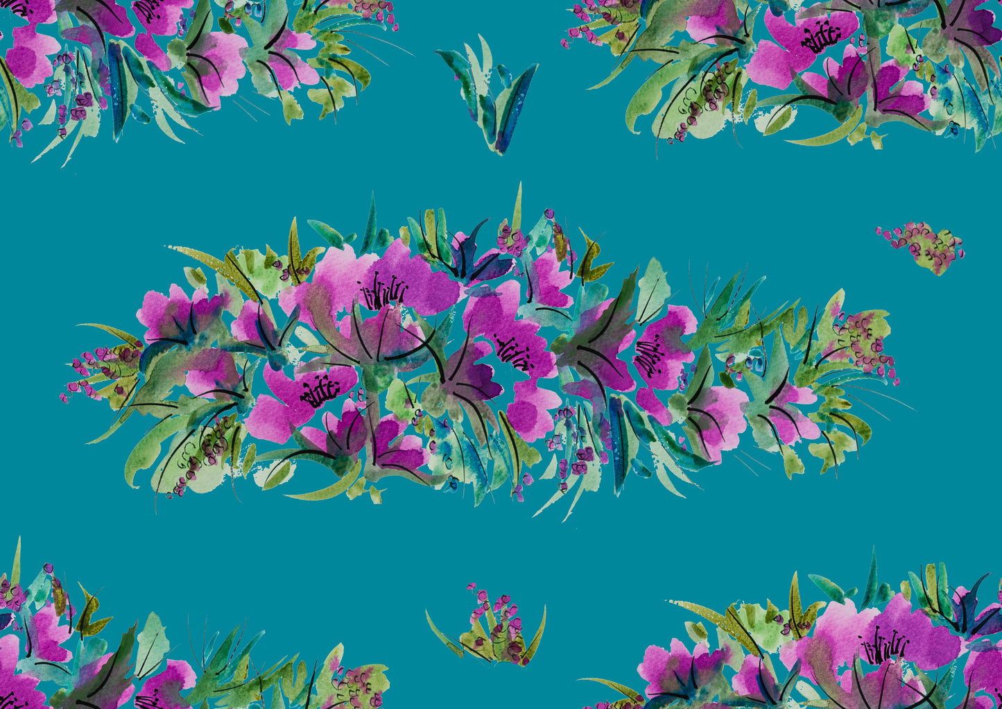 Floral Wallpaper Border- Scrumptious in Teal