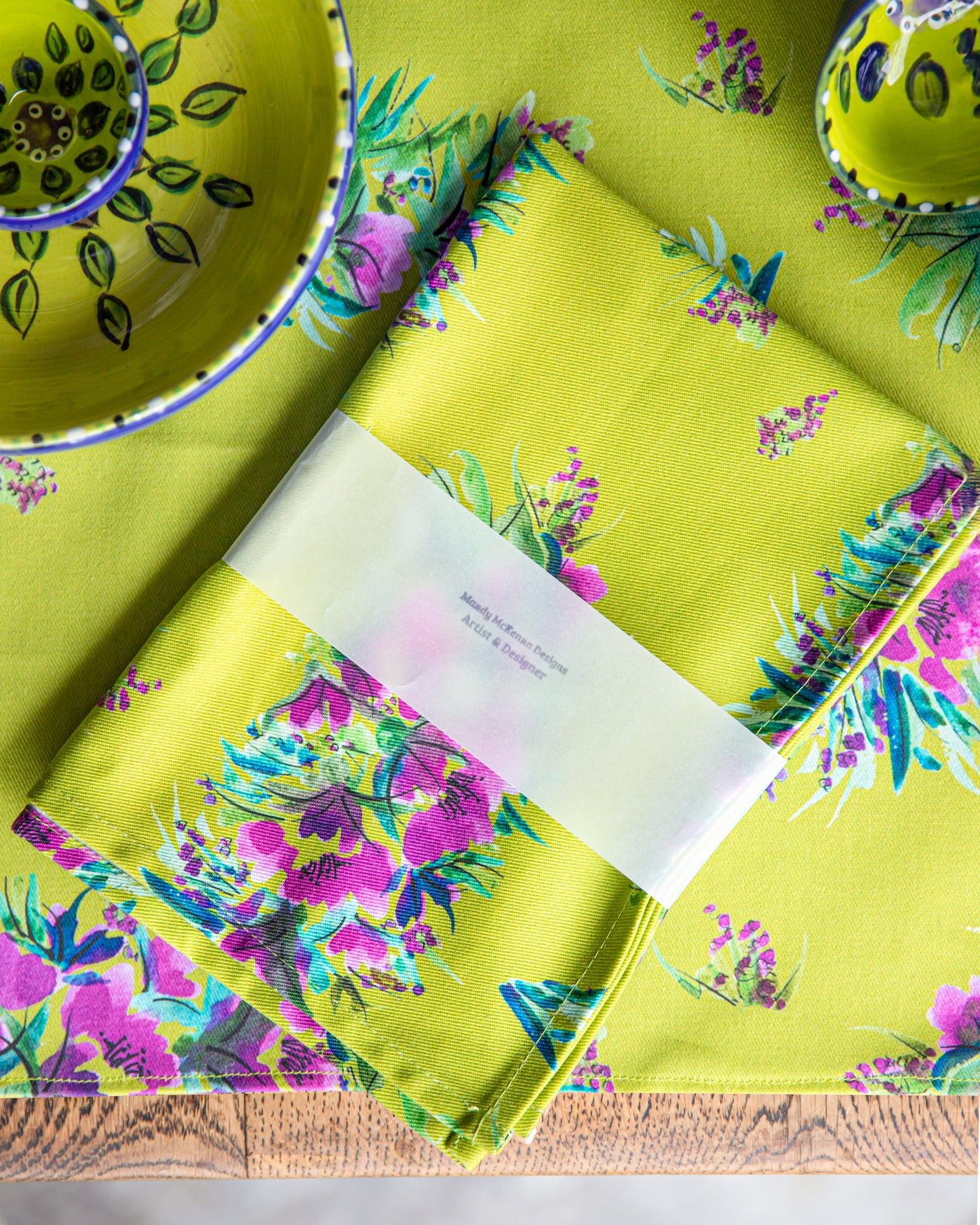 Scrumptious in Lime Green floral tea towel from the Mandy McKenna Designs fabric collection