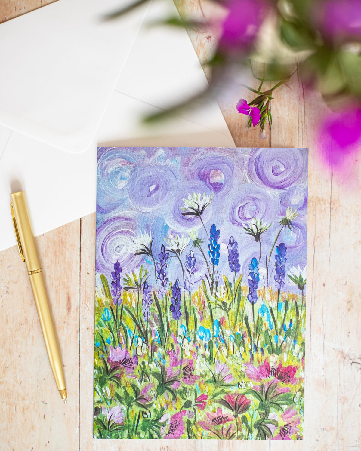 Greetings Card- Dancing Lavender Field - Mandy McKenna Designs 