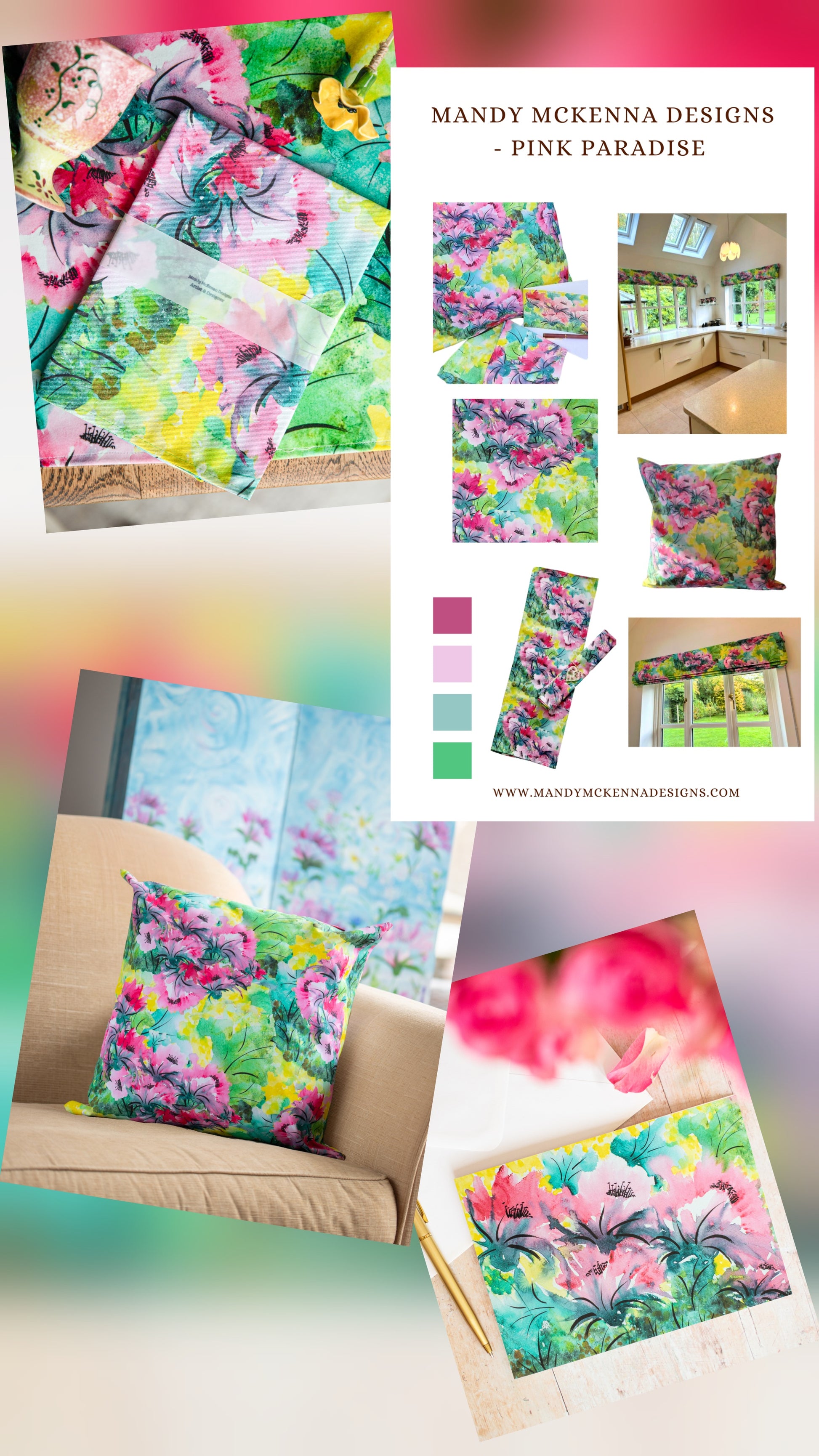 Fabric by the metre  - Pink Paradise - Mandy McKenna Designs 