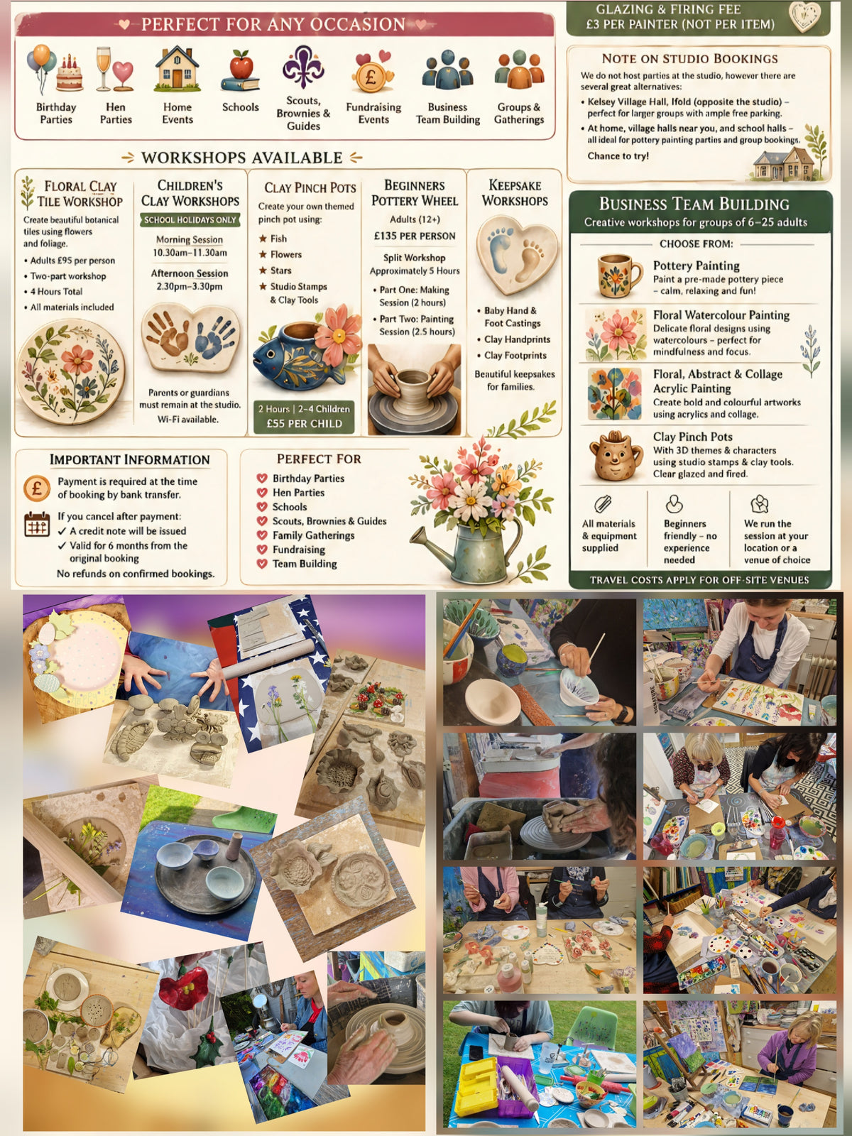 Pottery Painting, Painting Classes, Clay Workshops - Price List - Mandy McKenna Designs 