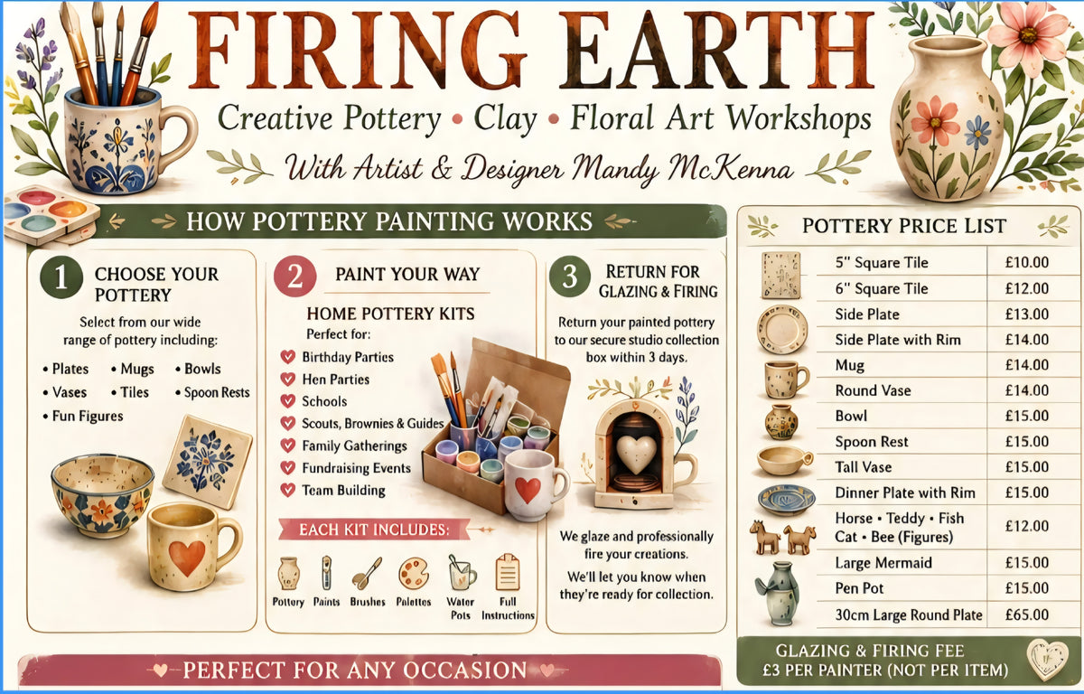 Pottery Painting, Painting Classes, Clay Workshops - Price List - Mandy McKenna Designs 