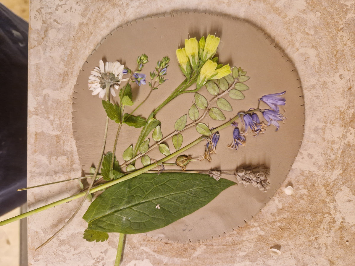 Flower Handprinted and Handpainted Clay Tiles