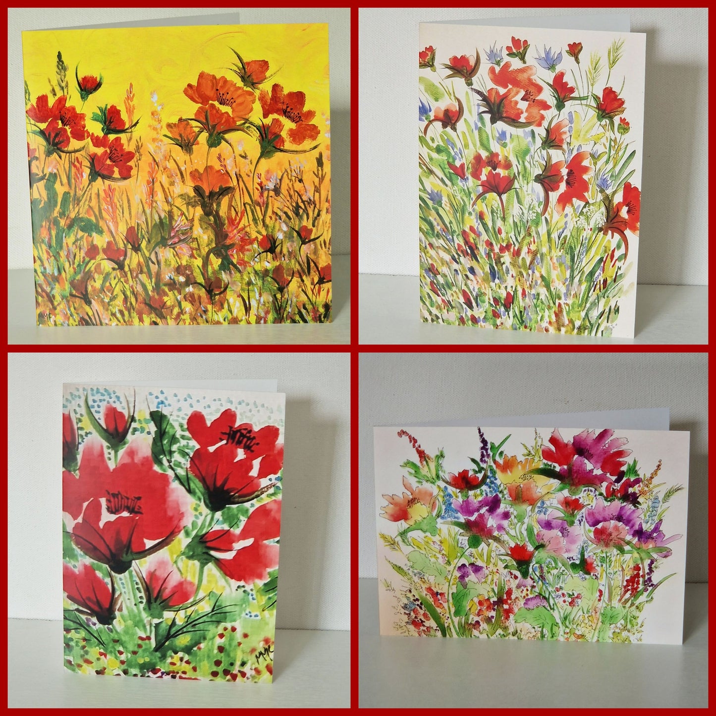 Greetings Card Set of 4 Poppies