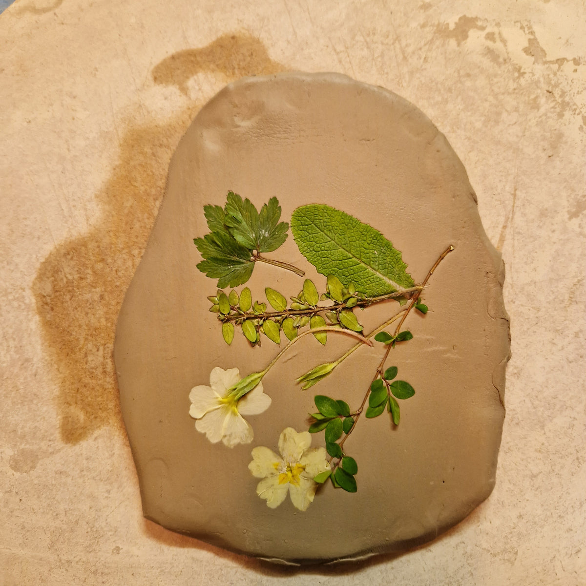 Flower Handprinted and Handpainted Clay Tiles