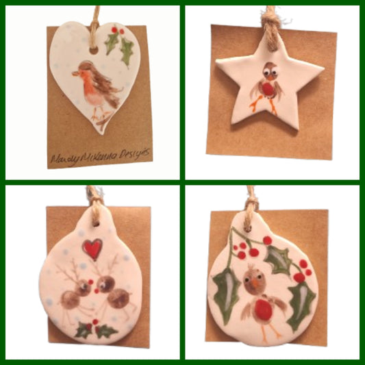 Christmas Ceramic Gift Tag Set and Christmas Tree Decorations