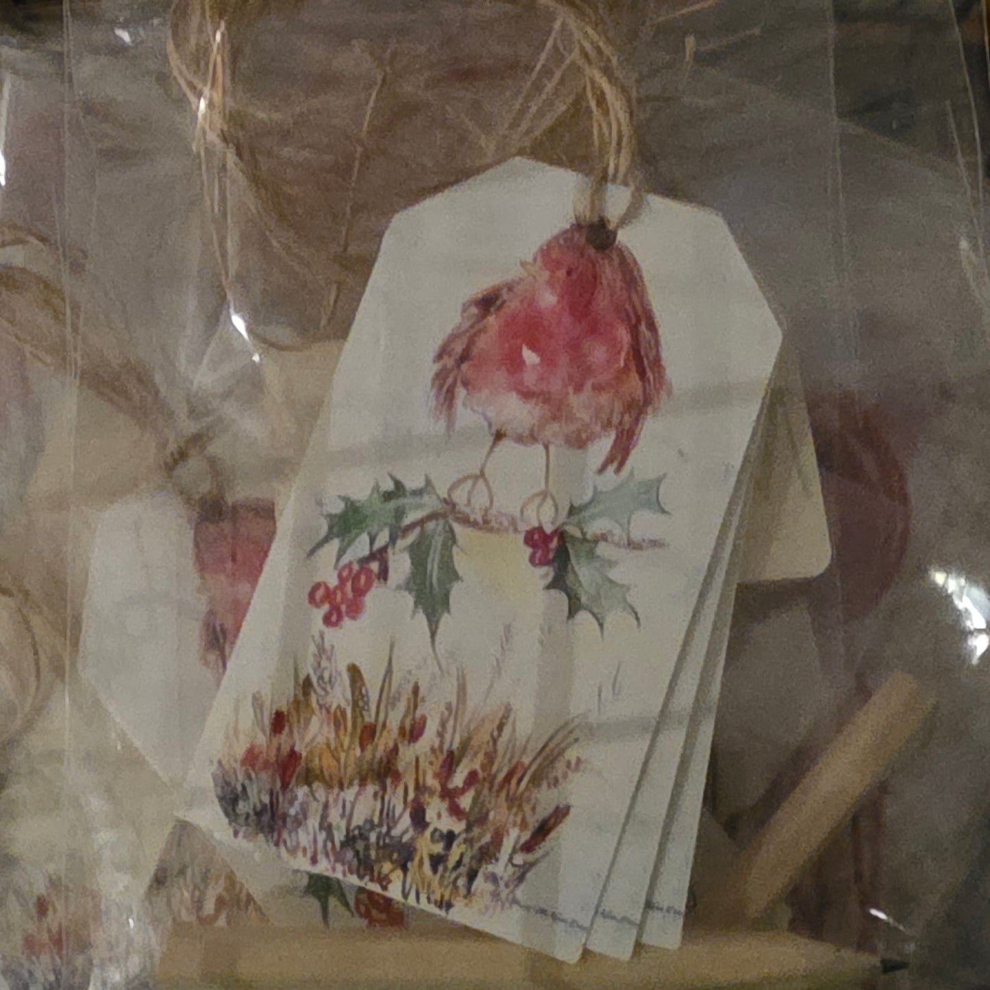 Christmas Gift Tag Set  -  Robin on a holly branch