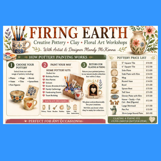 Pottery Painting Workshops and Price List - Mandy McKenna Designs 