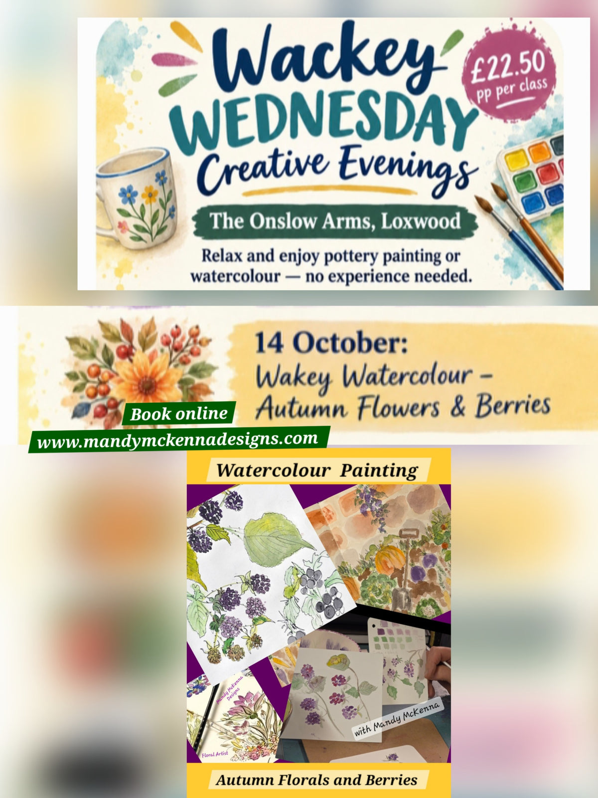 Wackey Watercolour - Autumn Flowers and Berries at The Onslow Arms, Loxwood - Mandy McKenna Designs 