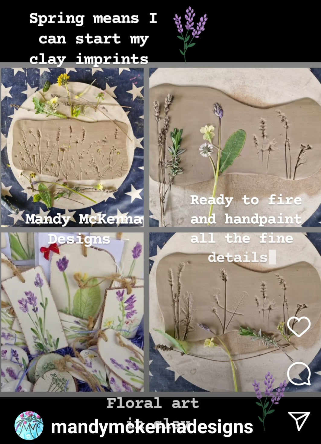 Flower Handprinted and Handpainted Clay Tiles