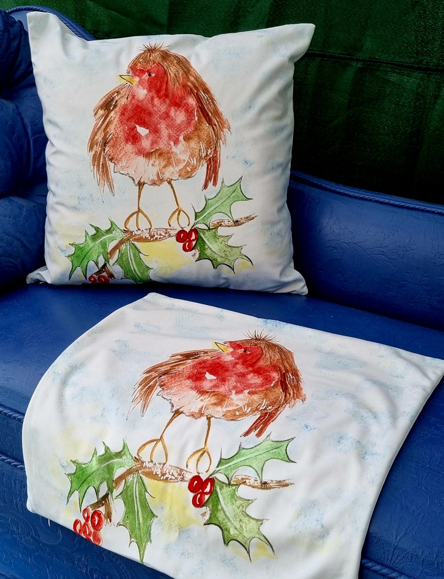 Velvet Cushion - Christmas Robin