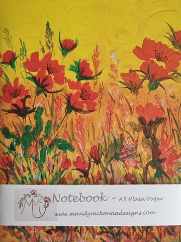 Notebook A5 Plain Paper - Poppy Fields