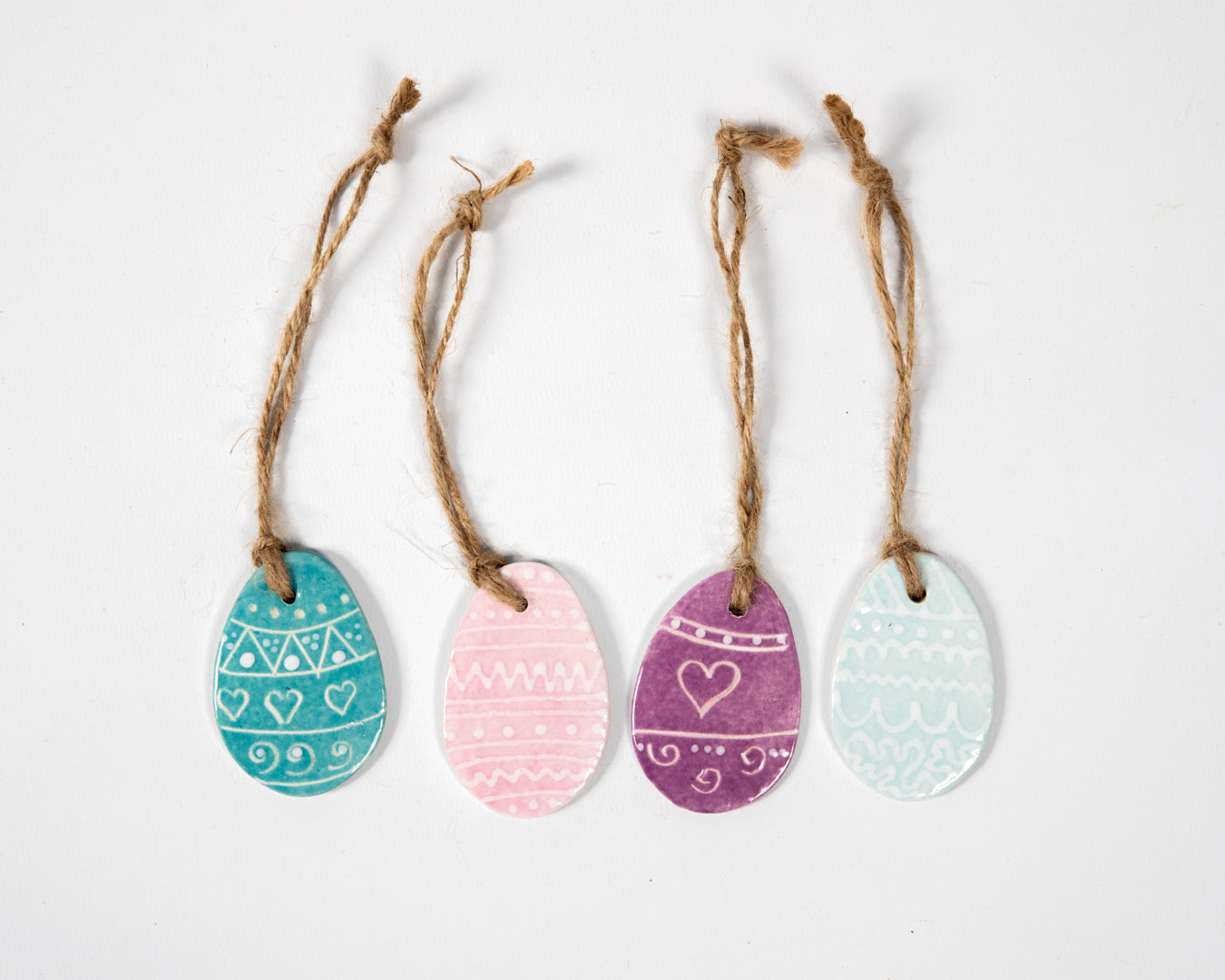 Set of 4 Seasonal Easter Ceramic Hanging Egg Decorations